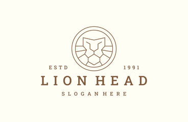 Lion head logo vector icon illustration hipster vintage retro - obrazy, fototapety, plakaty