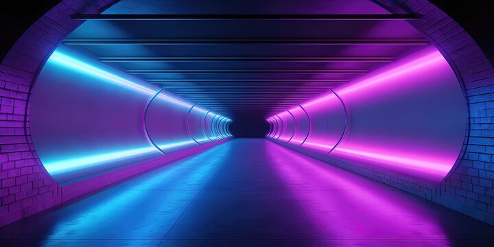 a hallway decorated with shining line lights. generative AI © original logo