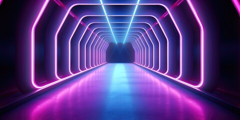 a hallway decorated with shining line lights. generative AI