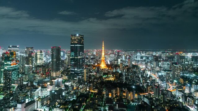 Timelapse of night cityscape of Tokyo in Japan