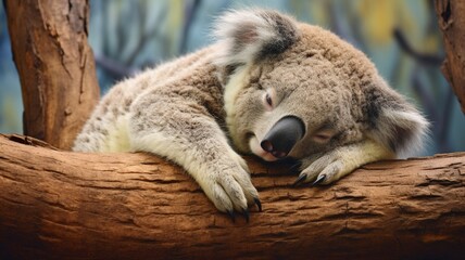 Koala napping on a branch, close-up of its relaxed paw with visible fingerprints  -Generative Ai
