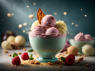 Italian gelato ice cream cone with studio lighting and background, dessert cinematic photography 