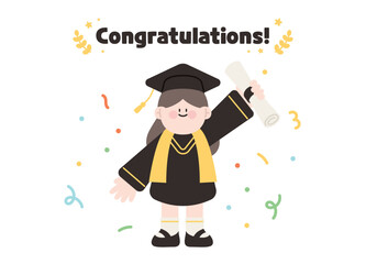 girl who wearing graduation robe on graduation day holding diploma