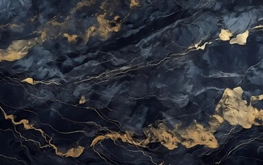 Black and gold marble abstract background texture. Indigo sea black marble with swirls of natural luxury style. generative ai