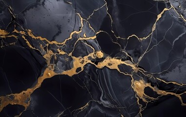Black and gold marble abstract background texture. Indigo sea black marble with swirls of natural luxury style. generative ai