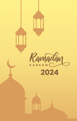ramadan 2024 banner with brown and yellow background design