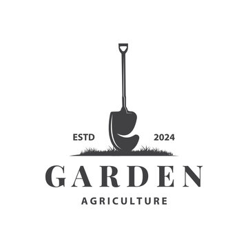 Garden logo inspirational design for simple vintage style plantation equipment for a nature concept company brand