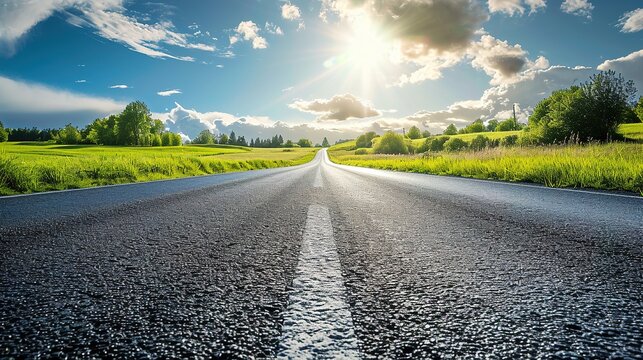 road panorama in countryside on sunny spring day