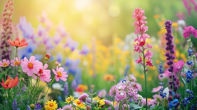background of garden flowers with copy space. natural background