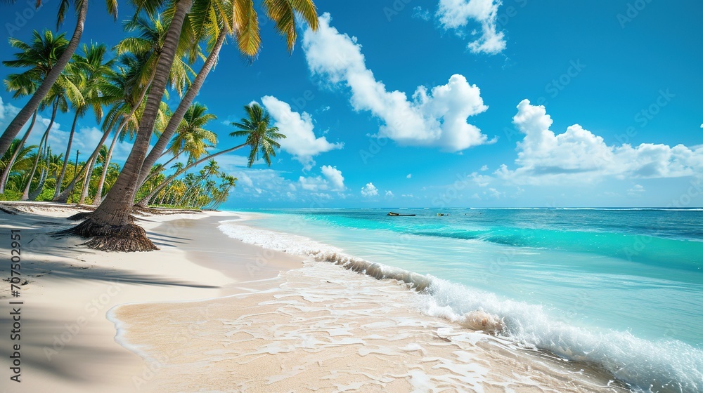 Wall mural beach in punta cana, dominican republic. vacation holidays background wallpaper. view of nice tropic - Wall murals