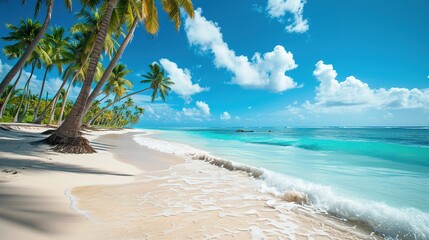 Naklejka premium beach in Punta Cana, Dominican Republic. Vacation holidays background wallpaper. View of nice tropical beach