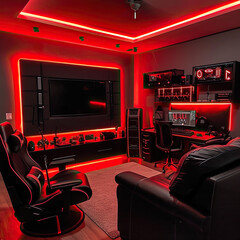 Gothic Gaming Realm: Black Walls and Red Accents
