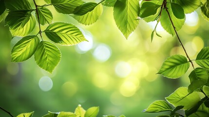 Beautiful green leaves on blurred background, space for text. Spring season