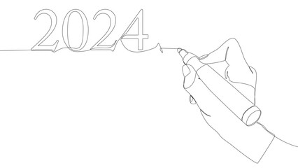 One continuous line of number 2024 written by with felt tip pen. Thin Line Illustration vector concept. Contour Drawing Creative ideas.