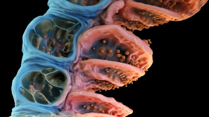 Detailed closeup image of somite development in a human embryo, presenting the crucial stages of vertebral column growth.