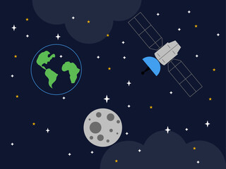 Satellite in space. Outer space and astronaut vector illustrations.