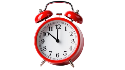 red retro alarm clock on  isolated on transparent and white background.PNG image