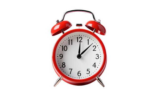 red retro alarm clock on  isolated on transparent and white background.PNG image