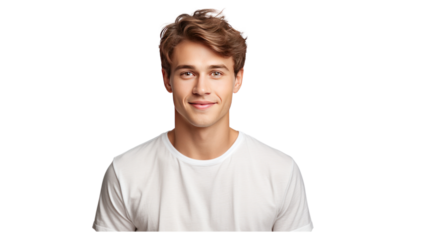Portrait of handsome attractive young man with short haircut Isolated on white background, isolated on transparent and white background.PNG image.