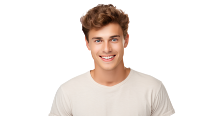 Portrait of handsome attractive young man with short haircut Isolated on white background, isolated on transparent and white background.PNG image.