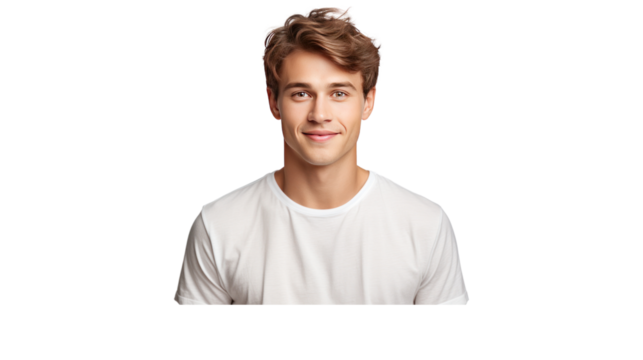 Portrait of handsome attractive young man with short haircut Isolated on white background, isolated on transparent and white background.PNG image.