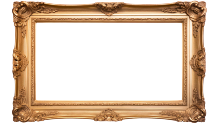 old antique gold frame isolated on white background, isolated on transparent and white background.PNG image.