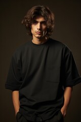 Fototapeta premium Man With Long Hair Wearing Black Shirt