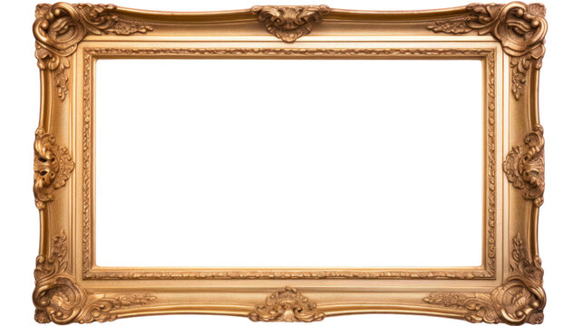 old antique gold frame isolated on white background, isolated on transparent and white background.PNG image.