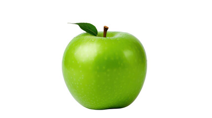 Green apple 1 with leaf isolated on white background, isolated on transparent and white background.PNG image.