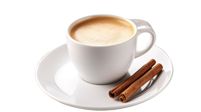 Cup of hot coffee and other ingredients isolated on transparent and white background.PNG image.