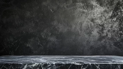 Foto op Plexiglas empty grey marble tabletop with dark black cement stone background © INK ART BACKGROUND