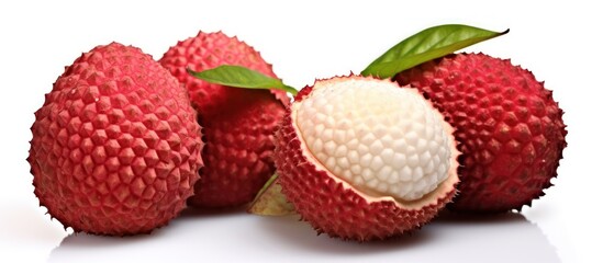 lychee fruit with cut in half isolated white background