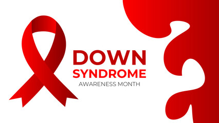 Down syndrome awareness month banner. Observed in October. Vector banner with pink ribbon. suit for banner, flyer, cover, brochure, backdrop, background, website, caed, poster. vector illustration