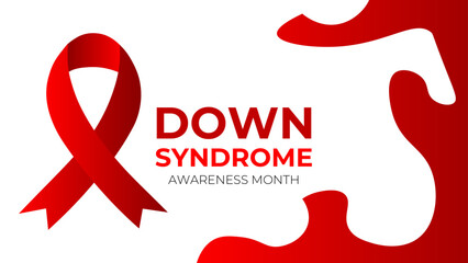 Down syndrome awareness month banner. Observed in October. Vector banner with pink ribbon. suit for banner, flyer, cover, brochure, backdrop, background, website, caed, poster. vector illustration