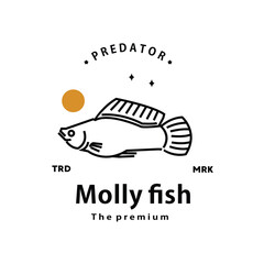 vintage retro hipster molly fish logo vector outline monoline art icon