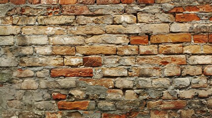 Old wall background with stained aged bricks