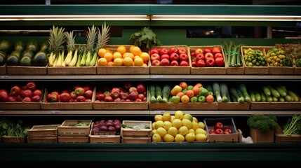 Sparse produce in a grocery store, a silent testament to the challenge of food shortages - obrazy, fototapety, plakaty