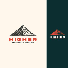 Mountain peaks, landscape hill silhouette vintage design logo