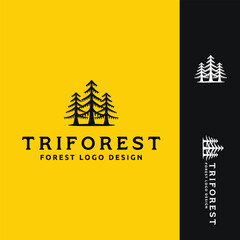 Cedar pines tree wood forest logo design vector line - obrazy, fototapety, plakaty