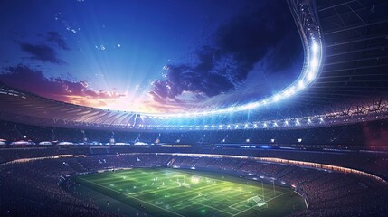 stadium at night. An imaginary stadium is modelled and rendered., flare light background - obrazy, fototapety, plakaty