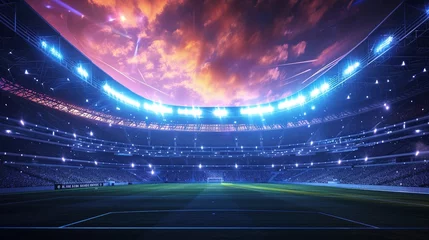Foto op Canvas stadium at night. An imaginary stadium is modelled and rendered., flare light background © INK ART BACKGROUND