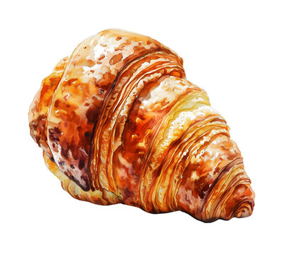 Croissant painted with watercolors, Bakery, PNG file, isolated on background.