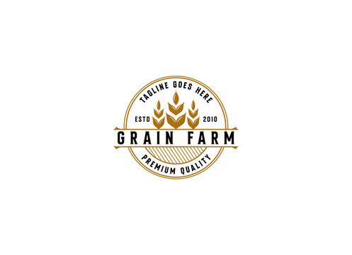 Vintage wheat farm logo design. Grain or wheat stamp logo