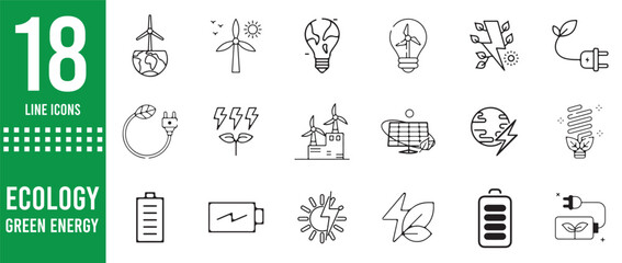 Eco friendly related thin line icon set in minimal style. Linear ecology icons. 