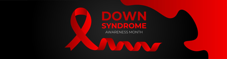 Down syndrome awareness month. Vector web banner, cover, flyer, backdrop, background, poster, card for social media, networks. Text down syndrome awareness month, october with pink ribbon. vector