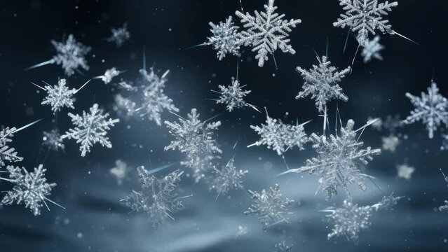 Dancing Snowflakes: Enthralling 3D of Falling Christmas Snow Crystals. 3d render and snow png like style