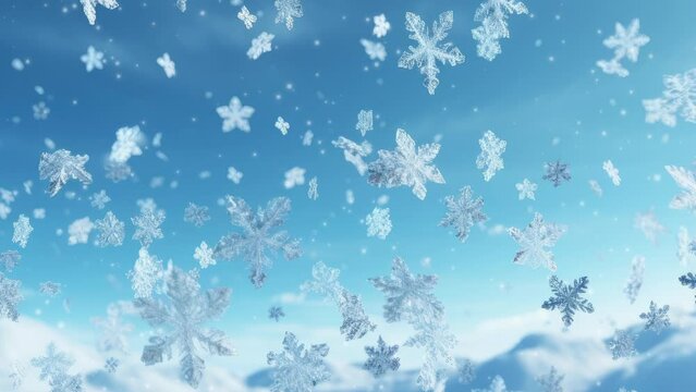 Dancing Snowflakes: Enthralling 3D of Falling Christmas Snow Crystals. 3d render and snow png like style