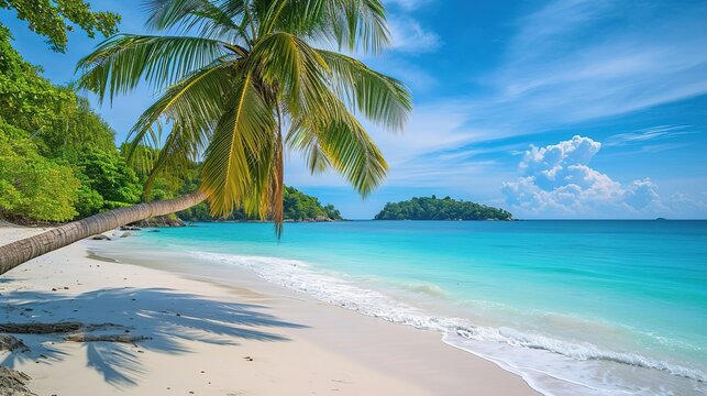Touched tropical beach in similan island,Coconut tree or palm tree on the Beach.