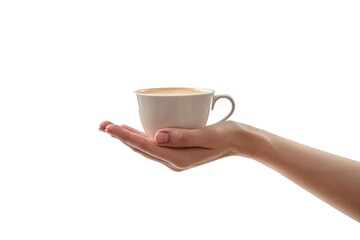 hand holding a white ceramic cup filled with black coffee