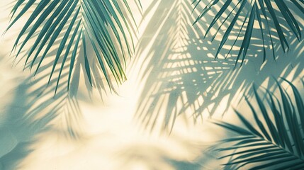 Tropical palm leaf shadow. Summer beach sand fashion background concept for travel vacation or ecological green cosmetics design
